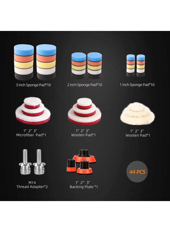 44Pcs Car Foam Drill Polishing Pad Kit, 1inch 2inch 3inch Detail Polishing Buffing Pad Mix Size Car Detailing Kit for Buffer Polisher Polishing, Buffing - Image 5