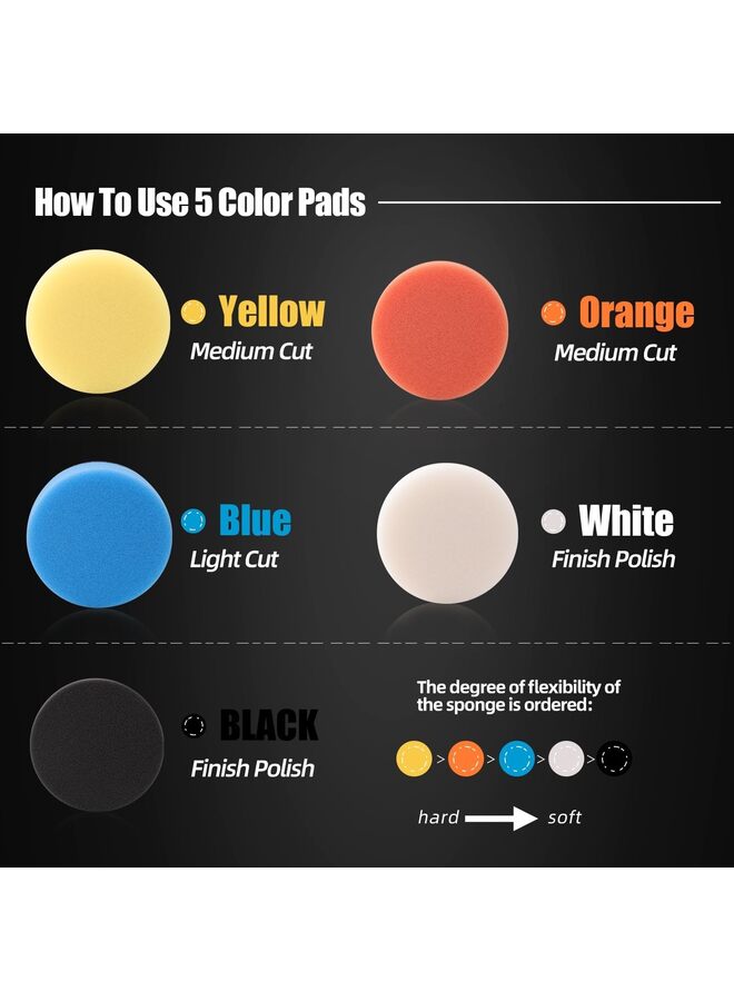 44Pcs Car Foam Drill Polishing Pad Kit, 1inch 2inch 3inch Detail Polishing Buffing Pad Mix Size Car Detailing Kit for Buffer Polisher Polishing, Buffing - Image 2