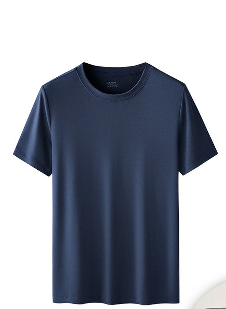 Loquat Men's Solid Color Classic Short Sleeve Crew Neck Modal T-Shirt Navy Blue 