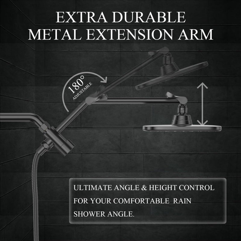 Veken 11.8" Rain Shower Head with Handheld, High Pressure Handheld Shower Heads with Multi Spray Modes, Rainfall Combo with 15" Metal Extension Arm,Detachable Dual Shower, Long 6 ft. Hose,Matte Black - Image 2