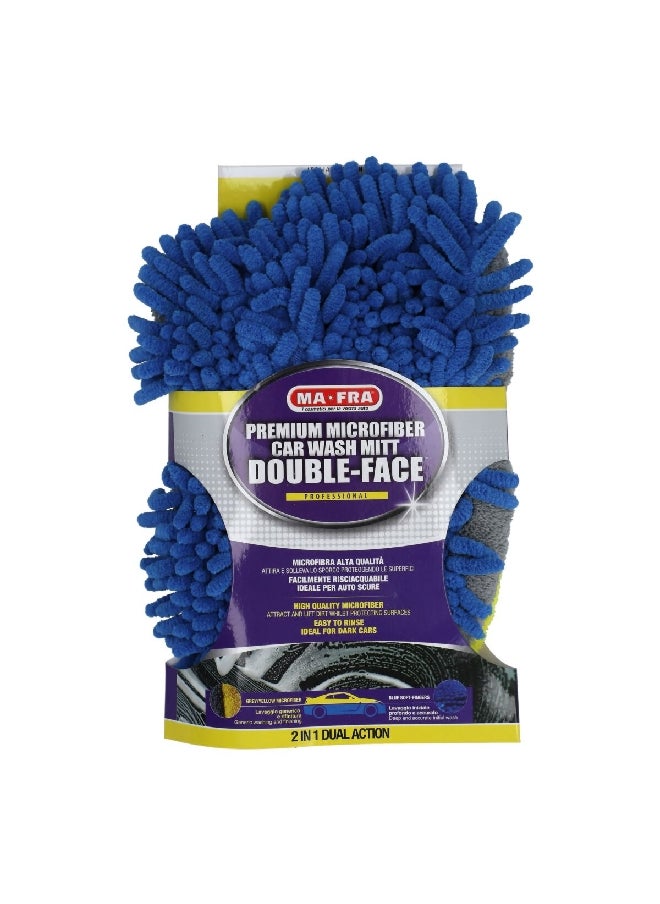 MA-FRA Double Face Premium Car Wash Mitt Blue and Yellow  - Image 1