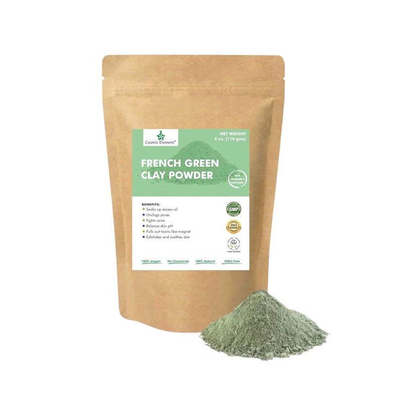 cosmic element French Green Clay Powder  Montmorillonite Healing Clay for Face Masks  Food Grade Face Mask Clay for Blackheads  Pore Cleansing  Organic Green Clay for All Skin Types  4oz