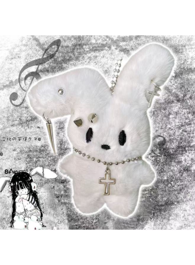 Punk Bunny ~ Original Keychain Studded Cross Injured Bunny Anime Pendant Y2k Keychain Soft Girl