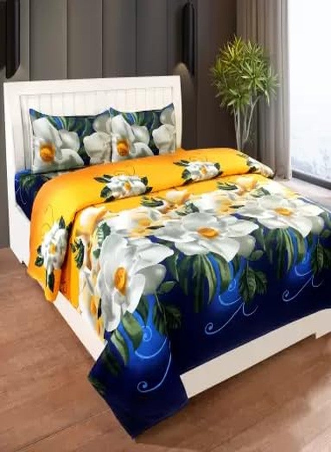 DECORUM Prime Collection 144 Tc 3 D Printed Polycotton Double Bedsheet with 2 Pillow Cover (Yellow) - Image 1