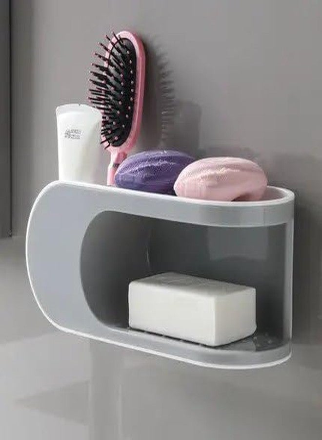 MVM Enterprise Double Layer soap Box Storage Rack no Punching Wall Mounted soap Box Small Shower Caddy Adhesive Durable for Sponge and Shelving Decor Washroom, Kitchen Essential (1 pcs) - Image 1