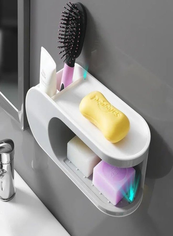 MVM Enterprise Double Layer soap Box Storage Rack no Punching Wall Mounted soap Box Small Shower Caddy Adhesive Durable for Sponge and Shelving Decor Washroom, Kitchen Essential (1 pcs) - Image 2