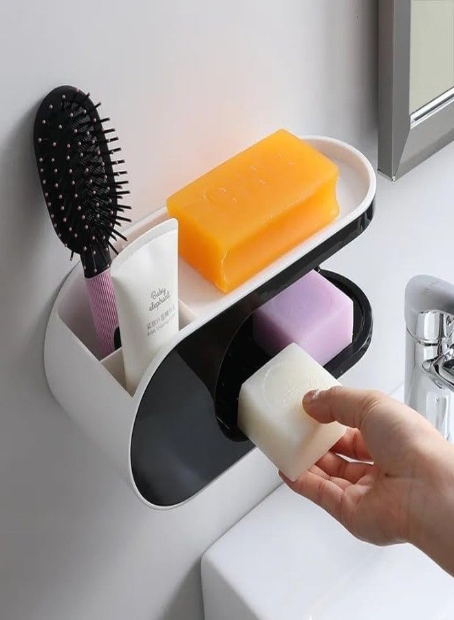MVM Enterprise Double Layer soap Box Storage Rack no Punching Wall Mounted soap Box Small Shower Caddy Adhesive Durable for Sponge and Shelving Decor Washroom, Kitchen Essential (1 pcs) - Image 3