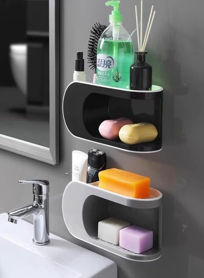MVM Enterprise Double Layer soap Box Storage Rack no Punching Wall Mounted soap Box Small Shower Caddy Adhesive Durable for Sponge and Shelving Decor Washroom, Kitchen Essential (1 pcs) - Image 4