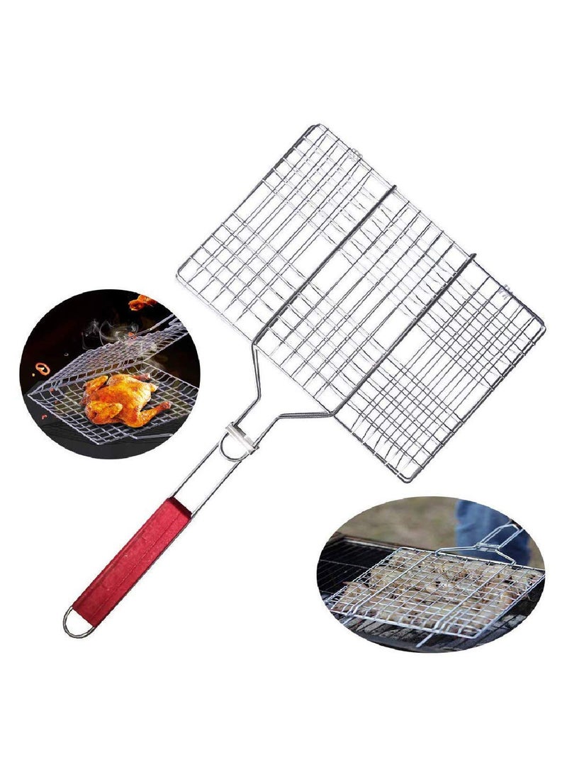 ONPRIX ONPRIX Portable Barbecue Mini Grill Net Basket Stainless Steel Roast Grilling Tray Chromium Plated with HeatResistant Removable Wooden Handle for Fish Vegetables Steak Shrimp Chips and Other Food  - Image 2