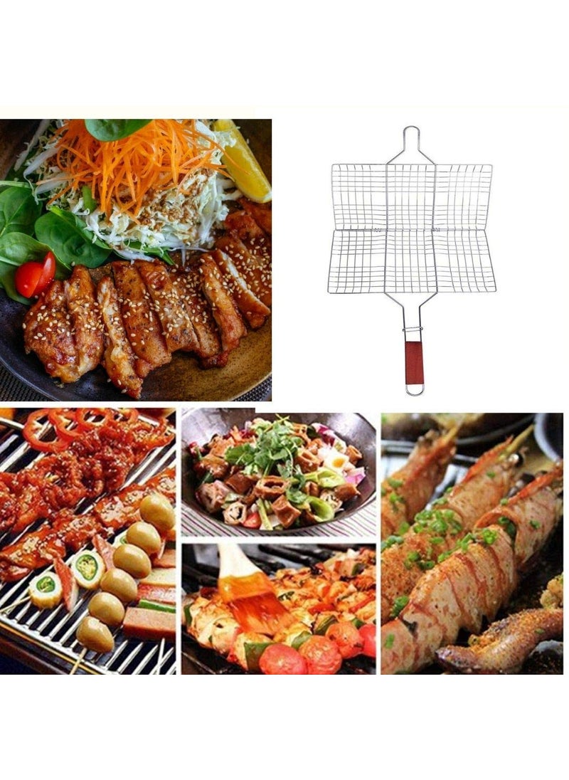 ONPRIX ONPRIX Portable Barbecue Mini Grill Net Basket Stainless Steel Roast Grilling Tray Chromium Plated with HeatResistant Removable Wooden Handle for Fish Vegetables Steak Shrimp Chips and Other Food  - Image 5