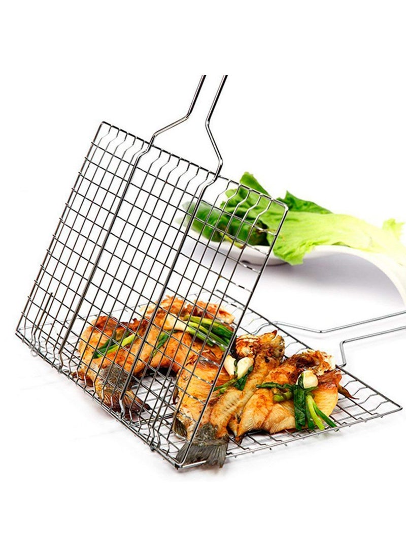 ONPRIX ONPRIX Portable Barbecue Mini Grill Net Basket Stainless Steel Roast Grilling Tray Chromium Plated with HeatResistant Removable Wooden Handle for Fish Vegetables Steak Shrimp Chips and Other Food  - Image 1