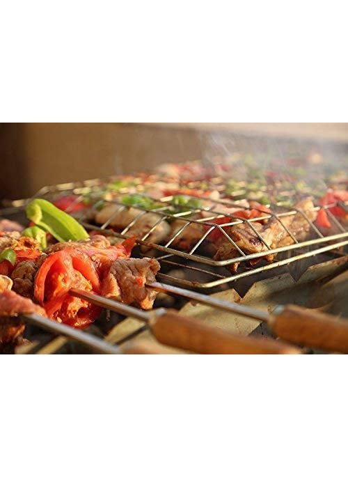 ONPRIX ONPRIX Portable Barbecue Mini Grill Net Basket Stainless Steel Roast Grilling Tray Chromium Plated with HeatResistant Removable Wooden Handle for Fish Vegetables Steak Shrimp Chips and Other Food  - Image 4