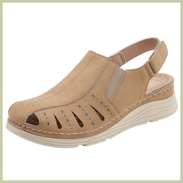 Autumn 2024 New Womens Wedge Sandals with Magic Tape Brown