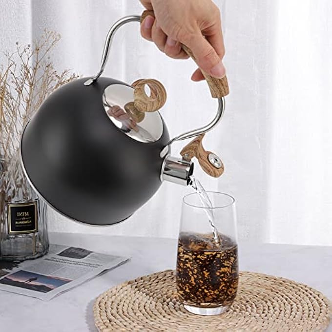 Vokers Whistling Tea Kettle Larger Capacity 25 Liter Stainless Steel Teapot With Ergonomic Handle Whistling Tea Pot For Electric Stove Gas Stove Stove TopBlack - Image 5