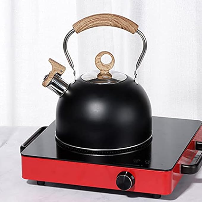 Vokers Whistling Tea Kettle Larger Capacity 25 Liter Stainless Steel Teapot With Ergonomic Handle Whistling Tea Pot For Electric Stove Gas Stove Stove TopBlack - Image 4