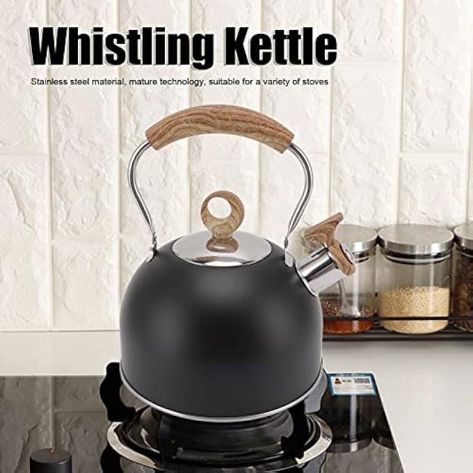 Vokers Whistling Tea Kettle Larger Capacity 25 Liter Stainless Steel Teapot With Ergonomic Handle Whistling Tea Pot For Electric Stove Gas Stove Stove TopBlack - Image 2