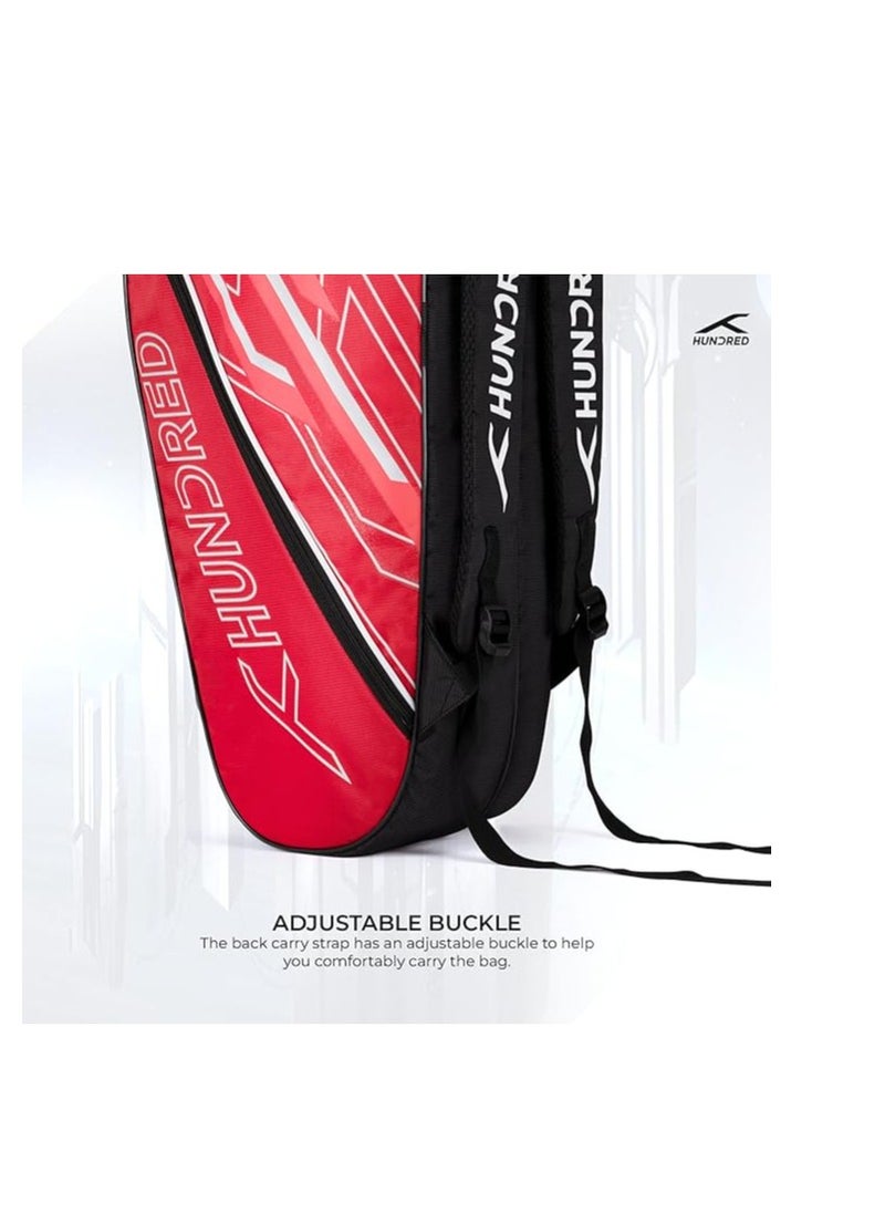 HUNDRED - Two Step Badminton and Tennis Racquet Kit Bag |Size: Medium/6in1) | Material: Polyester | Multiple Compartment with Side Pouch | Easy-Carry Handle | Padded Back Straps | Front Zipper Pocket - Image 1