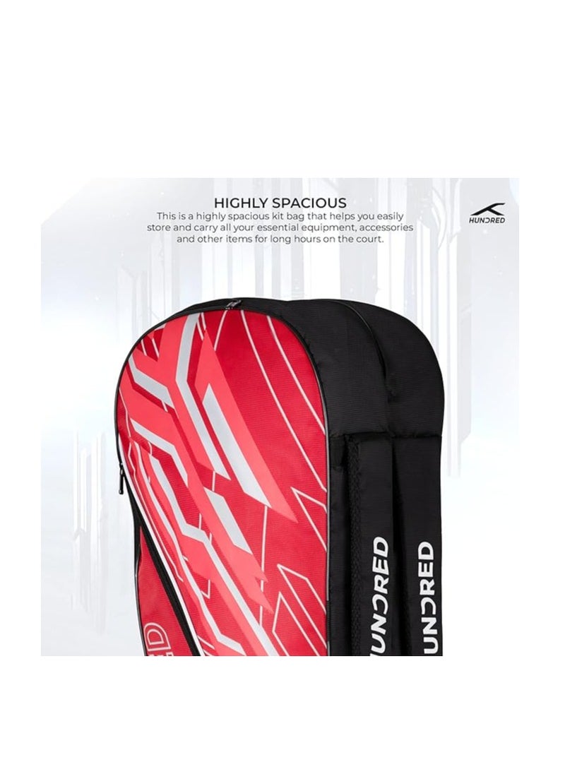 HUNDRED - Two Step Badminton and Tennis Racquet Kit Bag |Size: Medium/6in1) | Material: Polyester | Multiple Compartment with Side Pouch | Easy-Carry Handle | Padded Back Straps | Front Zipper Pocket - Image 1