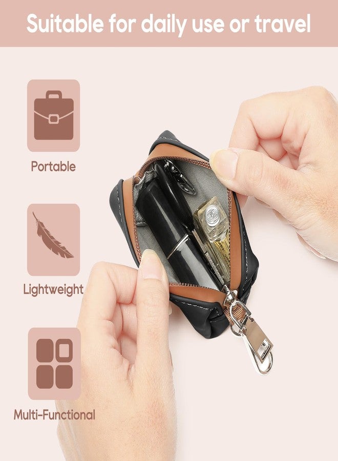 Joyway Leather Coin Purse Pouch Open Flat Change Purse Card Holder With Key Chain, Waterproof Zip Around Coin Pouch for Women and Men (Black) - Image 3