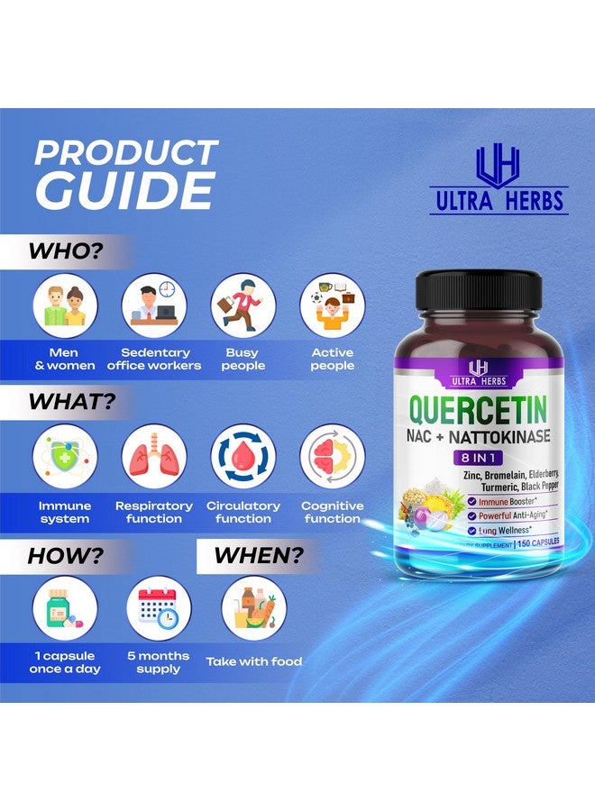 أعشاب فائقة مكمل كيرسيتين مع بروميلين وفيتامين سي والزنك وناتوكيناز وNAC وبلسان أسود وبلسان أسود | مركب مضاد للأكسدة فائق 8 في 1 لصحة المناعة | 150 كبسولة - Image 5