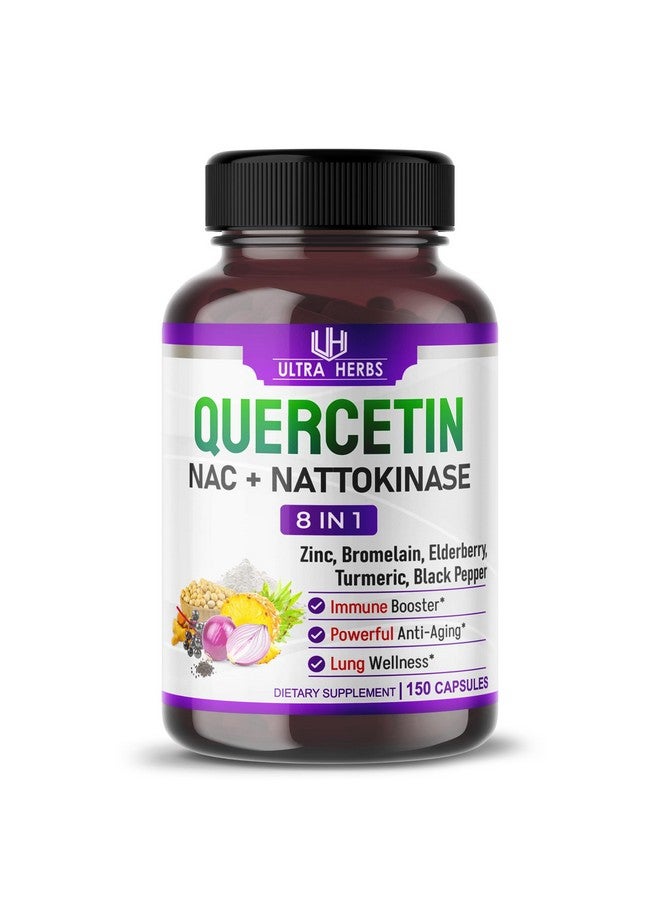 أعشاب فائقة مكمل كيرسيتين مع بروميلين وفيتامين سي والزنك وناتوكيناز وNAC وبلسان أسود وبلسان أسود | مركب مضاد للأكسدة فائق 8 في 1 لصحة المناعة | 150 كبسولة - Image 1