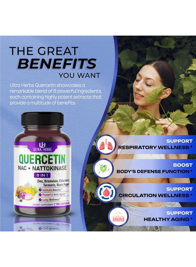 أعشاب فائقة مكمل كيرسيتين مع بروميلين وفيتامين سي والزنك وناتوكيناز وNAC وبلسان أسود وبلسان أسود | مركب مضاد للأكسدة فائق 8 في 1 لصحة المناعة | 150 كبسولة - Image 4