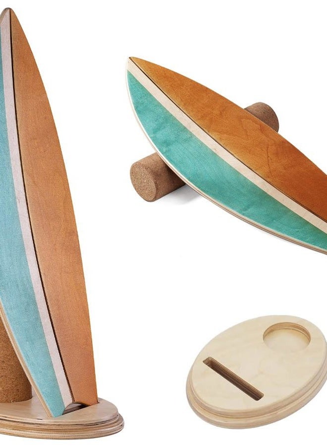 asktom Balance Board Indoor Surfboard Surf Style Home Fitness with Wheel for Exercise, Athletic Training and Board Sports - Fun Workout Equipment For Balance, Stability and Improving Core Strength (base_blue - Image 1