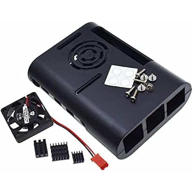 حافظة إلكترونية لطراز Raspberry Pi 4 B مع مروحة ومشتت حراري (شفافة + مروحة + مشتت حراري)