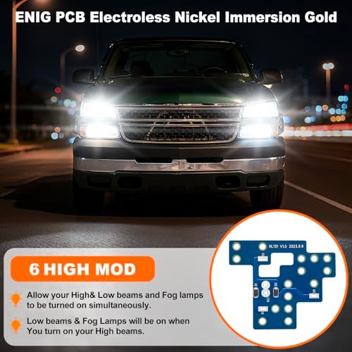 IHOUMEX 6 high Mod Simultaneously Turn On Low Beam High Beam Fog Lights for 2003-2007 Chevy Silverado GMC Sierra 1500/2500/3500 Classic Front Light Module - Image 5