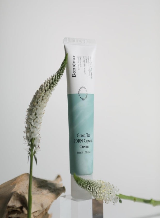 BONAJOUR] Green Tea PDRN Capsule Cream – 100H Hydration Clinically Tested, Radiance Boosting Moisturizer with Squalane Capsules & 11 Hyaluronic Acids for Dry Skin - Image 2