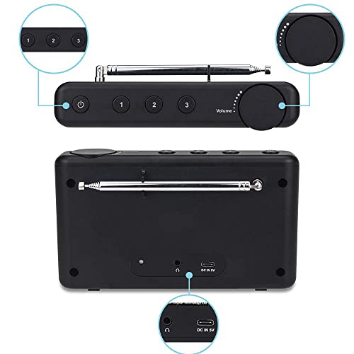 O OCEAN DIGITAL راديو إنترنت محمول Ocean Digital WR-23F FM 2.4 بوصة LCD ملون مع بطارية مدمجة واي فاي بلوتوث (أسود) - Image 4