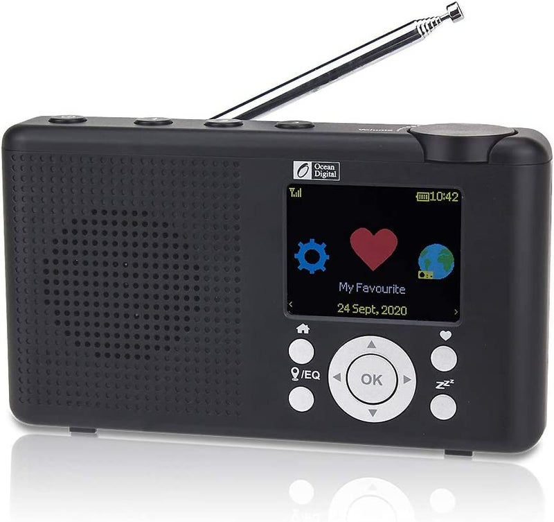 O OCEAN DIGITAL راديو إنترنت محمول Ocean Digital WR-23F FM 2.4 بوصة LCD ملون مع بطارية مدمجة واي فاي بلوتوث (أسود) - Image 1