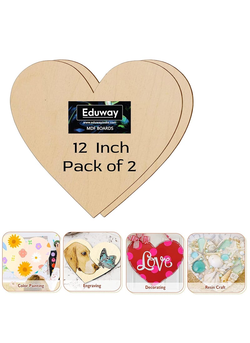 Eduway Eduway A2 Heart MDF Board Wood Sheet for Craft Art 12x12 Inch 4mm Thick Pack of 2 Premium Pine Cardboard for Artists Art and Craft Students Hard Cutout in Small and Large Sizes 30x30 cms  - Image 1