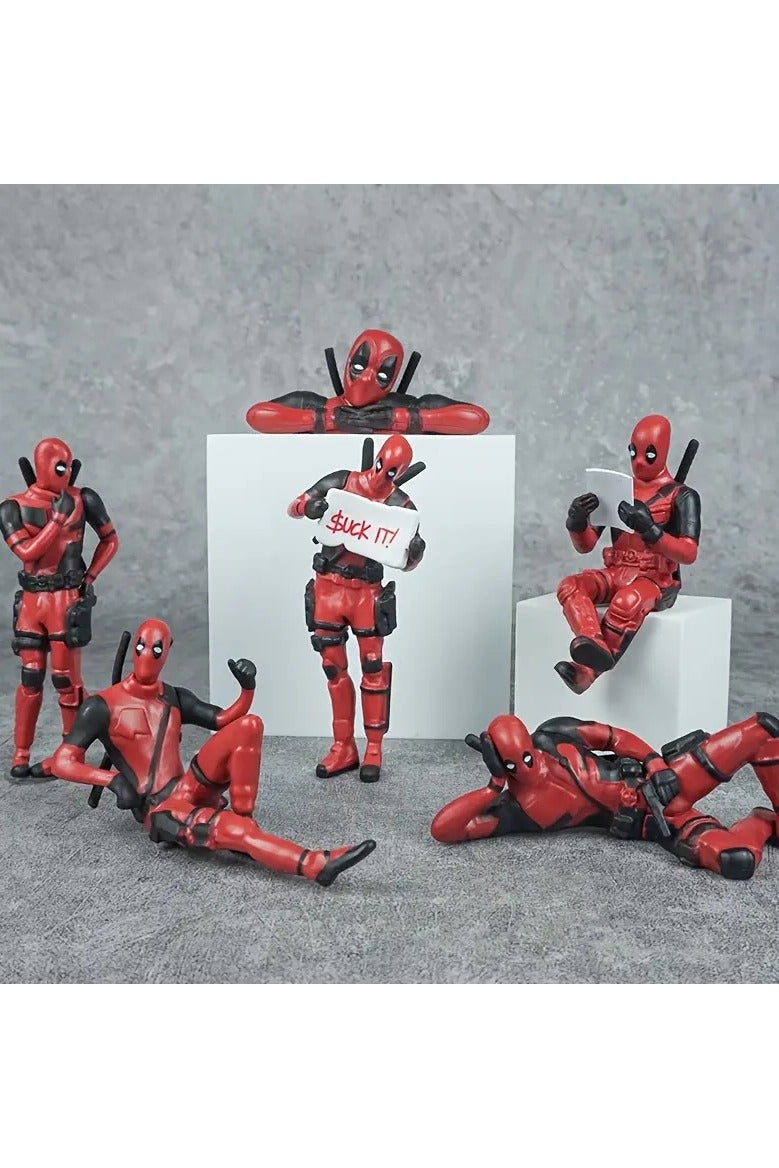 MARVEL 6pcs Marvel Deadpool Statue Ornaments, PVC Material Anime Collection Figure Set, Computer And Desktop Decorative Ornaments, Suitable for Holiday Gifts, Office And Home Party Decorations - Image 1