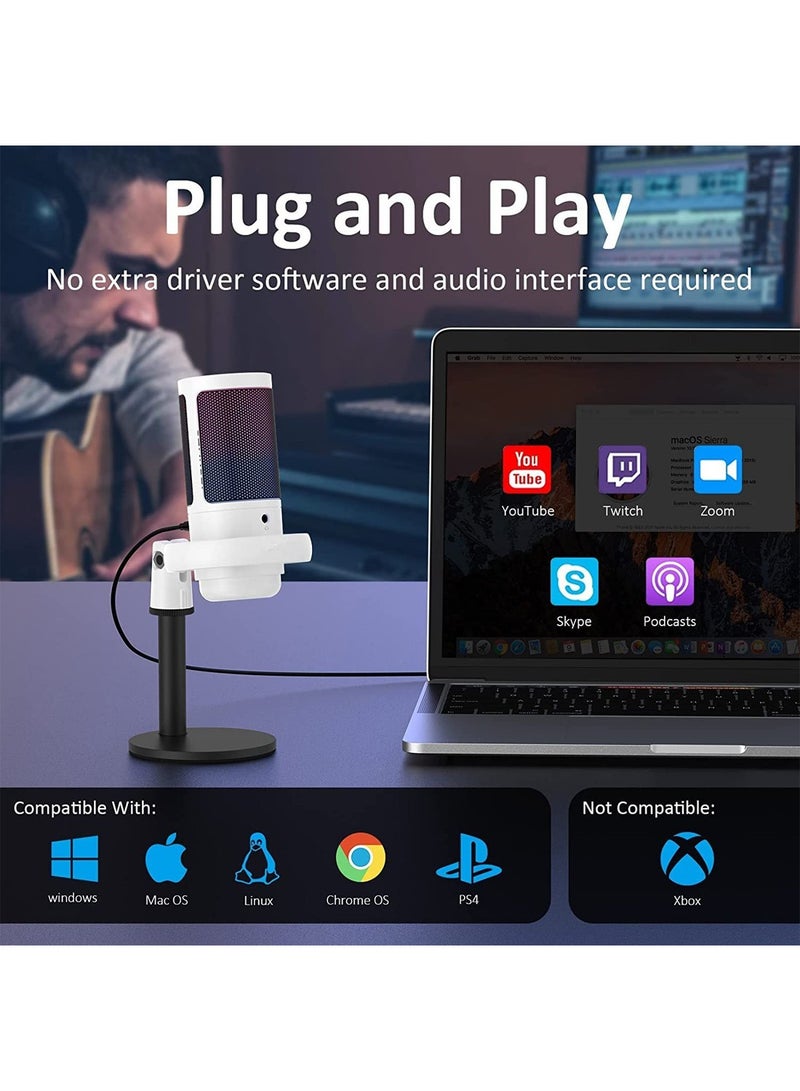 FlashHawk RGB Gaming Microphone for PC/PS5 with Volume Controlling Pop Filter Condensor Mic with Quick Mute Podcast Microphone for Streaming Twitch/Discord/YouTube - Image 3