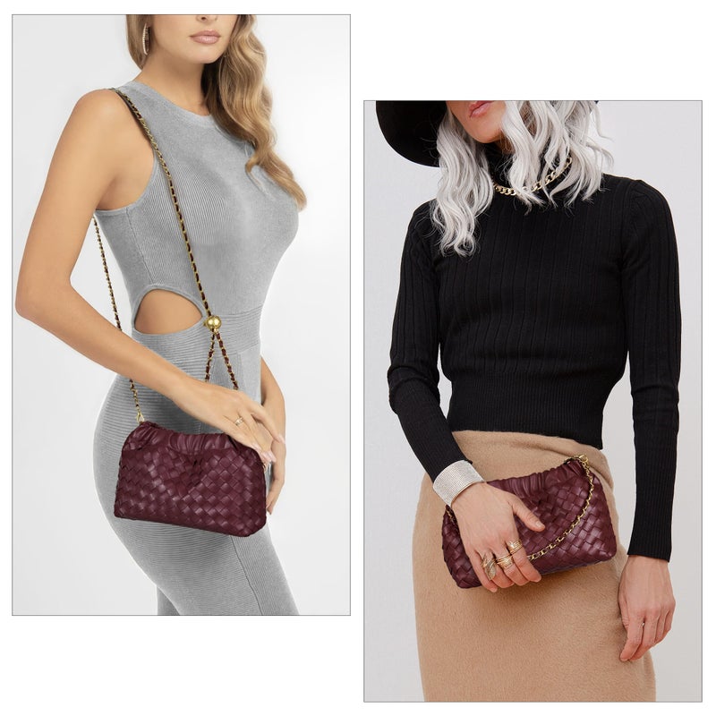Joryin Woven Women's Crossbody Bag & Evening Purse, Trendy Dumpling Clutch & Hobo Cloud Shoulder Bag Trendy Dumpling Clutch Vegan Leather, Wine - Image 3