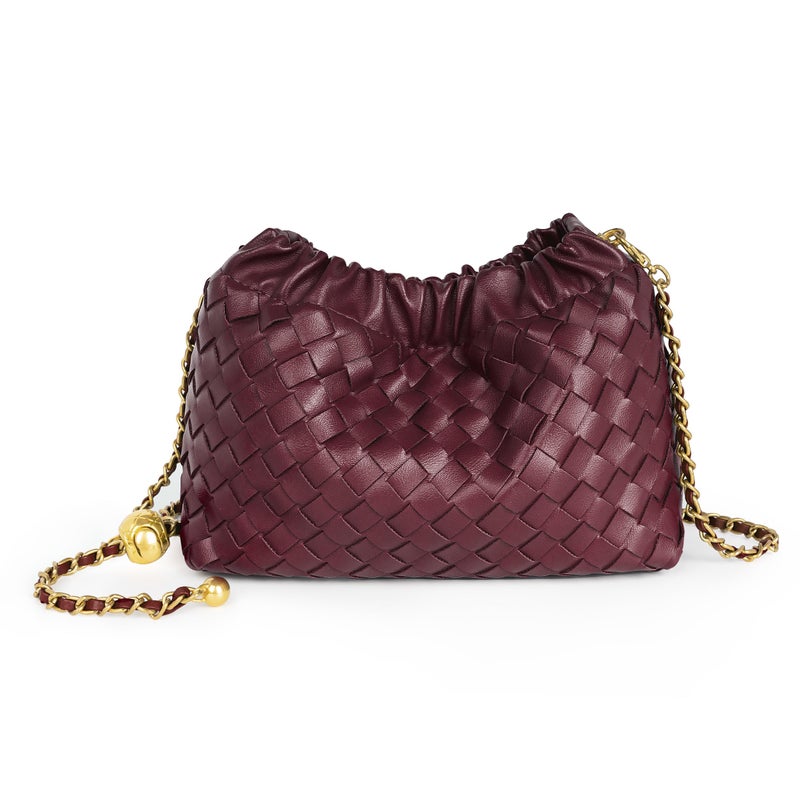 Joryin Woven Women's Crossbody Bag & Evening Purse, Trendy Dumpling Clutch & Hobo Cloud Shoulder Bag Trendy Dumpling Clutch Vegan Leather, Wine - Image 1