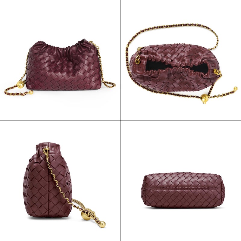 Joryin Woven Women's Crossbody Bag & Evening Purse, Trendy Dumpling Clutch & Hobo Cloud Shoulder Bag Trendy Dumpling Clutch Vegan Leather, Wine - Image 4