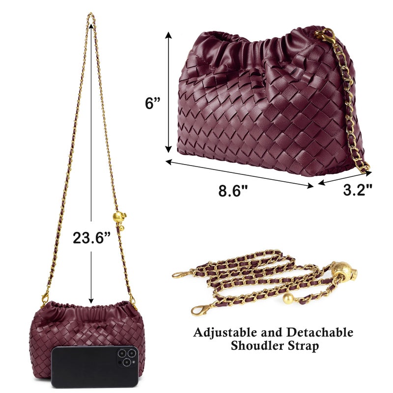 Joryin Woven Women's Crossbody Bag & Evening Purse, Trendy Dumpling Clutch & Hobo Cloud Shoulder Bag Trendy Dumpling Clutch Vegan Leather, Wine - Image 5
