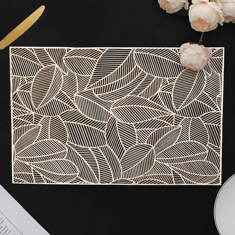 Dakshya Industries Dakshya Industries PVC Pack of 2 Paisley Rectangle Shape Cutwork Design for Kitchen Restaurant Dining Table mats and Dressing Table mats Gold - Image 1