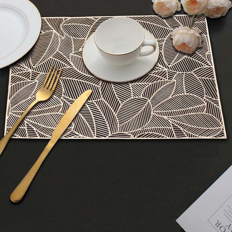 Dakshya Industries Dakshya Industries PVC Pack of 2 Paisley Rectangle Shape Cutwork Design for Kitchen Restaurant Dining Table mats and Dressing Table mats Gold - Image 2