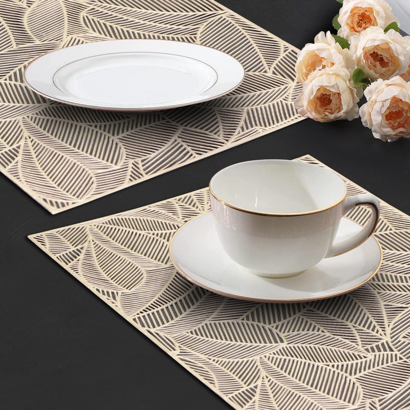 Dakshya Industries Dakshya Industries PVC Pack of 2 Paisley Rectangle Shape Cutwork Design for Kitchen Restaurant Dining Table mats and Dressing Table mats Gold - Image 4