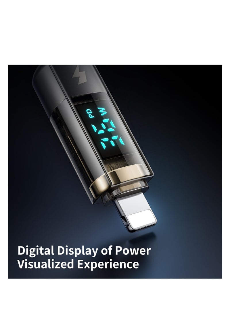 Excefore USB-C to Lightning Cable, 36W Transparent Data Cable PD Charger Digital Display, Auto Power Off Dual Core Protection, High Speed Data Transfer, for iPhone  - Image 3