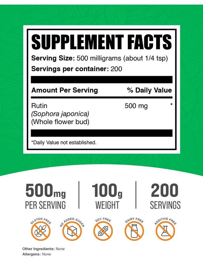 BulkSupplements.com Rutin Powder - from Sophora Japonica, Rutin Supplement, Rutin 500mg - Antioxidants Source, Soy Free, 500mg per Serving, 100g (3.5 oz) (Pack of 1) - Image 2