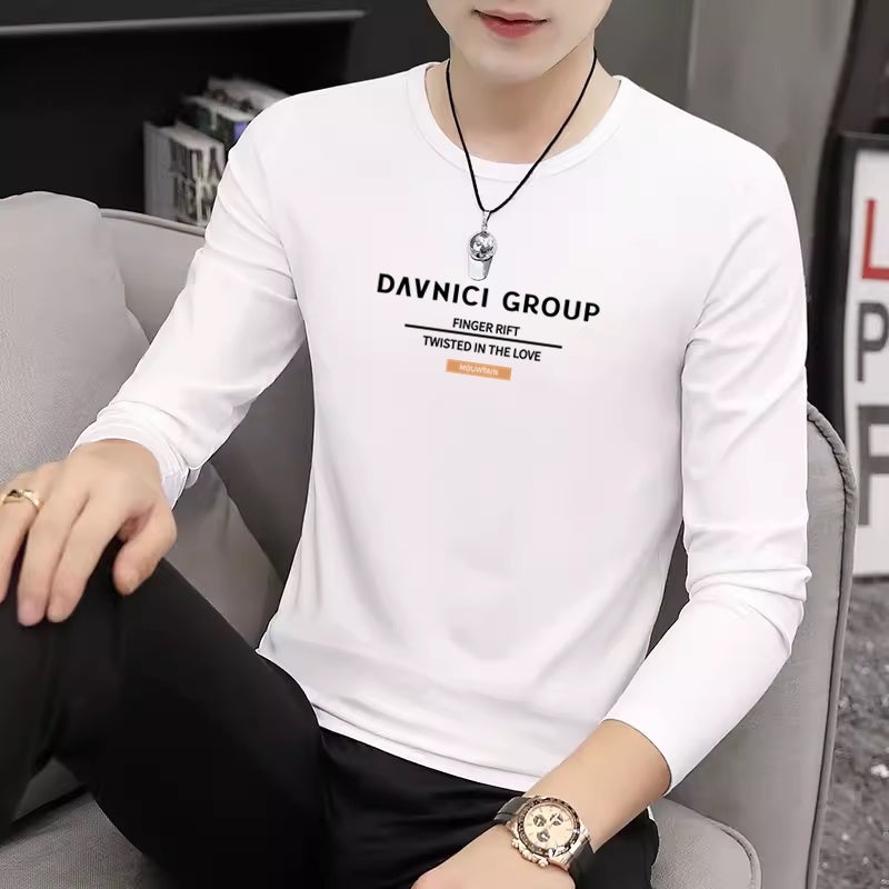New pure cotton men's long-sleeved t-shirt trendy young and middle-aged round-neck T-shirt loose top and base shirt - Image 3