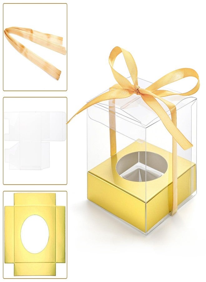 Cididu 48 PCS Clear Plastic Cupcake Boxes, 3.5 Inches Individual Cupcake Holder with Beige Ribbons Inserts, Disposable Single Ornament Gift Box Containers for Mother's Day Wedding Baby Shower Party - Image 4