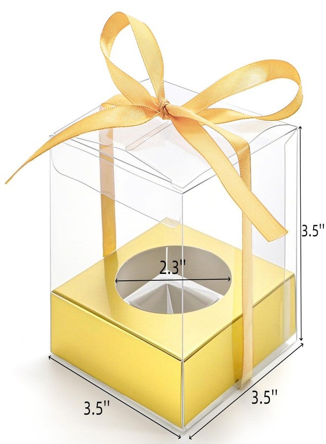 Cididu 48 PCS Clear Plastic Cupcake Boxes, 3.5 Inches Individual Cupcake Holder with Beige Ribbons Inserts, Disposable Single Ornament Gift Box Containers for Mother's Day Wedding Baby Shower Party - Image 2
