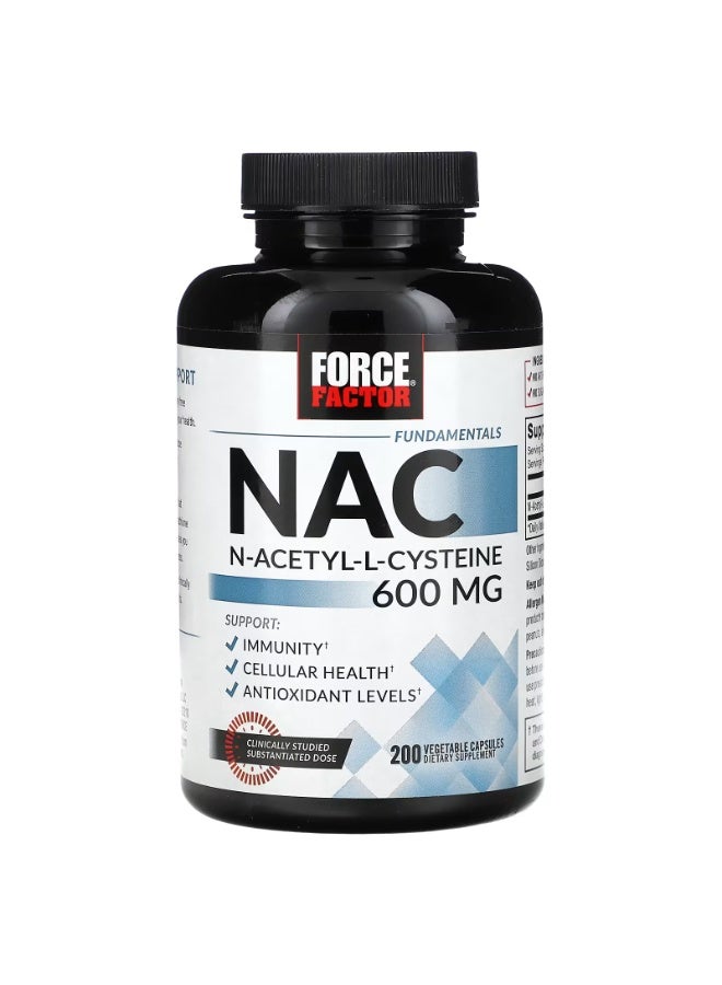 Force Factor Fundamentals, NAC, N-Acetyl-L-Cysteine, 600 mg, 200 Vegetable Capsules - Image 1