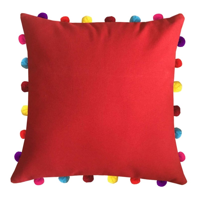 Lushomes Cushion Cover 18x18 Boho Cushion Covers Sofa Pillow Cover Cushion Covers with Tassels Cushion Cover with pom pom 18x18 Inches Set of 3Red - Image 2