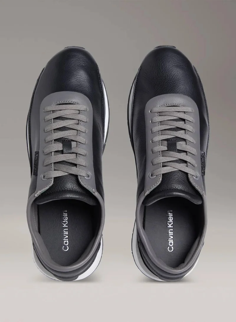Calvin Klein Jeans Ck Black/Pistacchio/White Jade Leather Runner Trainers for Men | Best Price UAE